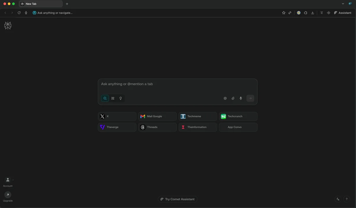 Giao dien Comet Browser AI